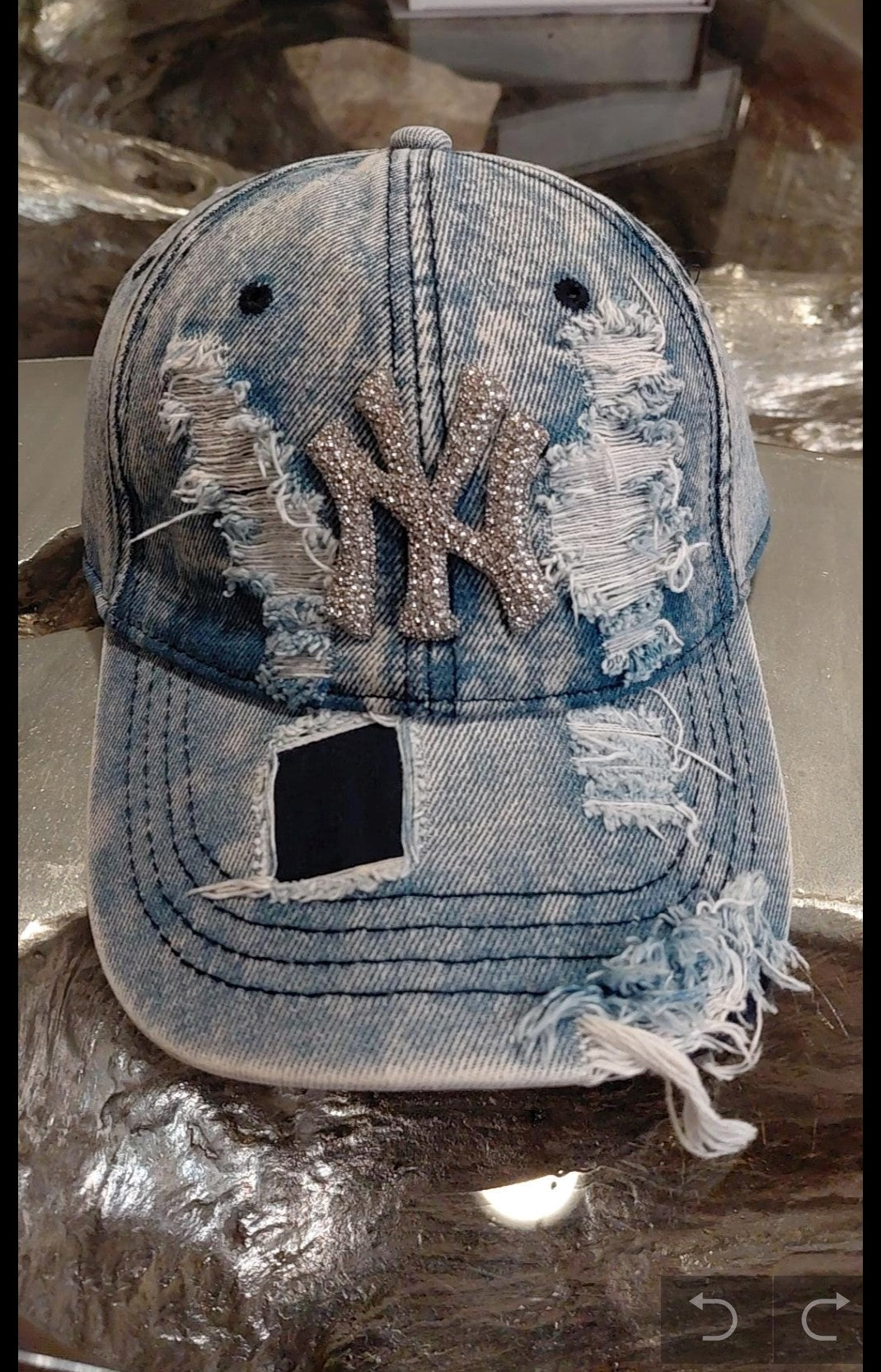LA & NY Bling Distressed Denim Hat