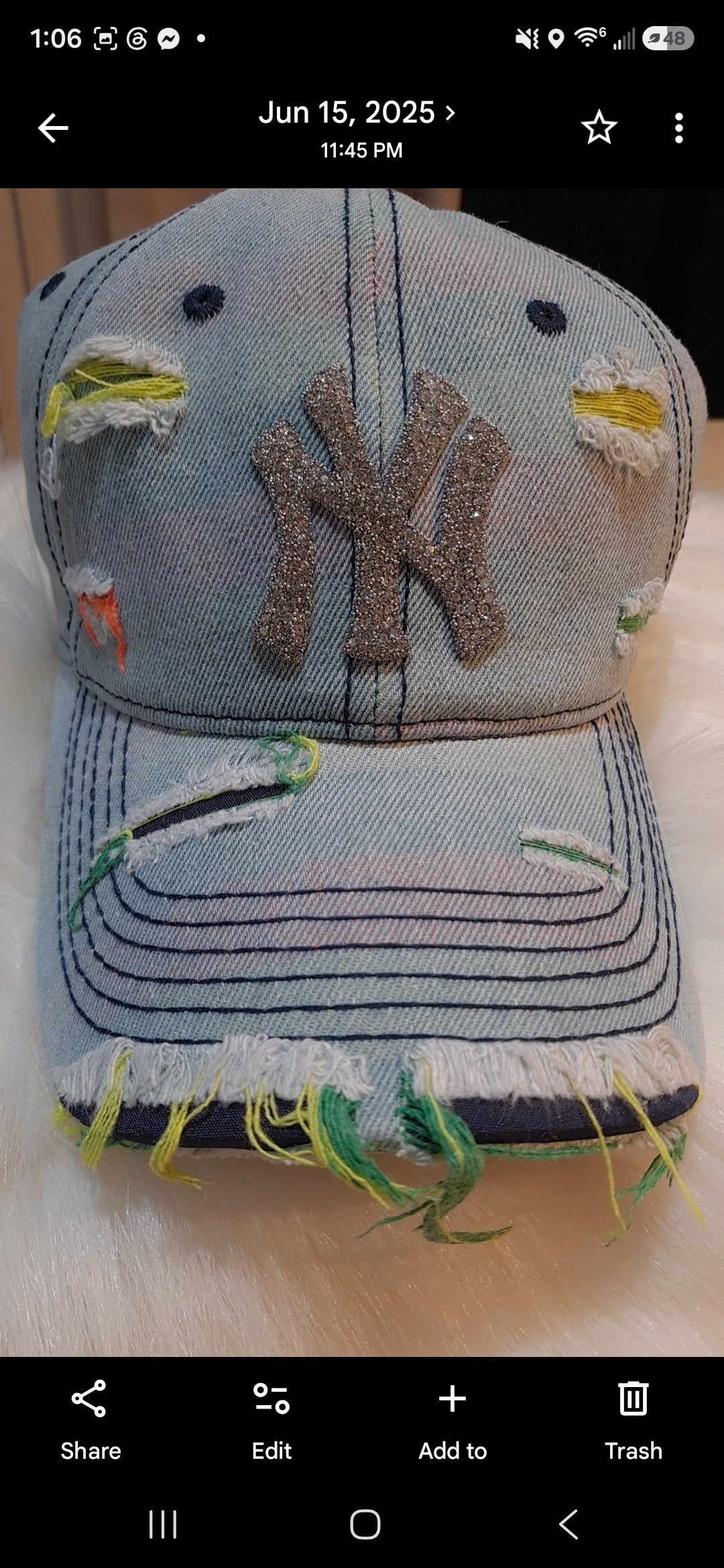 LA & NY Bling Distressed Denim Hat