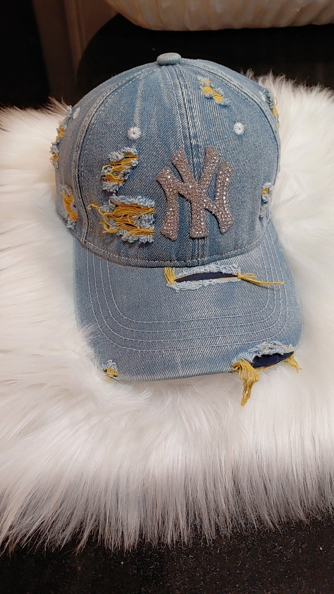 LA & NY Bling Distressed Denim Hat