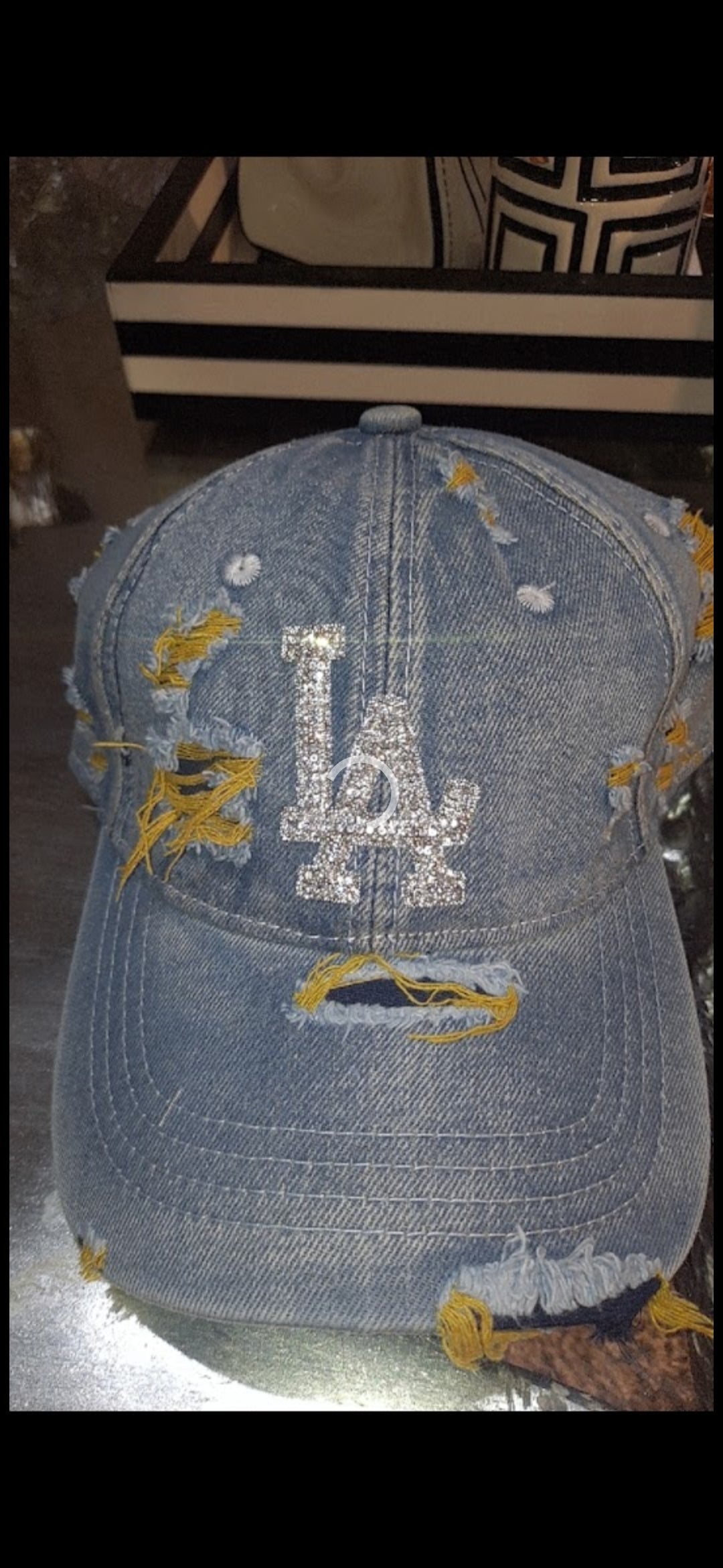 LA & NY Bling Distressed Denim Hat