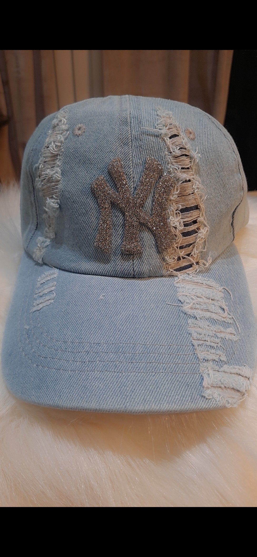 LA & NY Bling Distressed Denim Hat