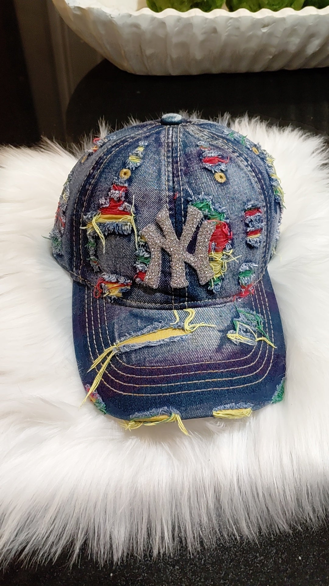 LA & NY Bling Distressed Denim Hat